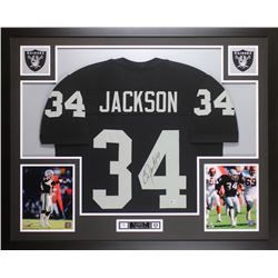 Bo Jackson Signed Oakland Raiders 35x43 Custom Framed Jersey (Beckett COA)