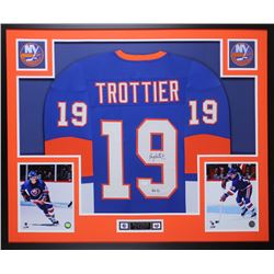 Bryan Trottier Signed New York Islanders 35x43 Custom Framed Jersey (JSA COA)