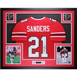 Deion Sanders Signed Atlanta Falcons 35x43 Custom Framed Jersey (JSA COA)