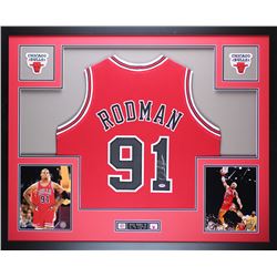 Dennis Rodman Signed Chicago Bulls 35x43 Custom Framed Jersey (PSA COA)