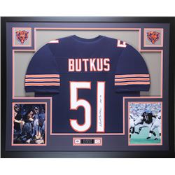 Dick Butkus Signed Chicago Bears 35x43 Custom Framed Jersey Inscribed "HOF 79" (JSA COA)