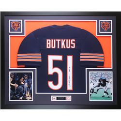 Dick Butkus Signed Chicago Bears 35x43 Custom Framed Jersey Inscribed "HOF 79" (JSA COA)