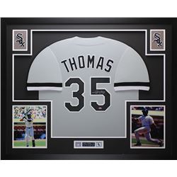 Frank Thomas Signed Chicago White Sox 35x43 Custom Framed Jersey Display (Leaf COA)