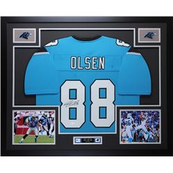 Greg Olsen Signed Carolina Panthers 35x43 Custom Framed Jersey Display (JSA COA)