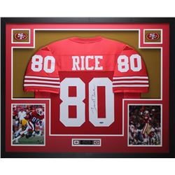 Jerry Rice Signed San Francisco 49ers 35x43 Custom Framed Jersey Display (TriStar Hologram)