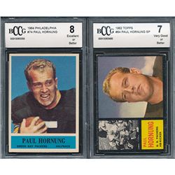 Lot of (2) BCCG Graded Paul Hornung Football Cards with 1964 Philadelphia #74 (BCCG 8)  1962 Topps #