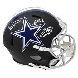 Troy Aikman, Emmitt Smith  Michael Irvin Signed Dallas Cowboys Black Matte Full-Size Speed Helmet (S