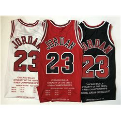 Michael Jordan Signed Set of (3) Chicago Bulls Limited Edition Career Highlight Stat Jereys (UDA COA