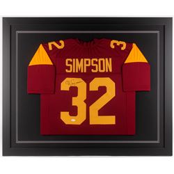 O.J. Simpson Signed USC Trojans 35x43 Custom Framed Jersey (JSA COA)