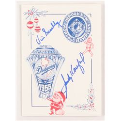 Sandy Koufax  Vin Scully Signed 1955 World Champion Brooklyn Dodgers 5x7 Christmas Card (PSA LOA)