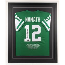 Joe Namath Signed New York Jets 35x43 Custom Framed Career Highlight Stat Jersey (Radtke COA)