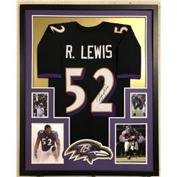 Ray Lewis Signed Baltimore Ravens 34x42 Custom Framed Jersey (JSA COA)