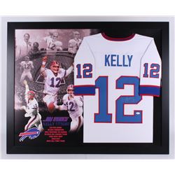 Jim Kelly Signed Buffalo Bills 35.5x43.5 Custom Framed Jersey Display (JSA COA)