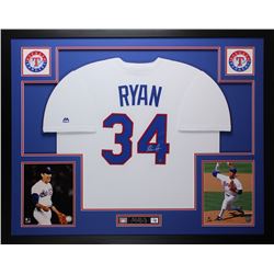 Nolan Ryan Signed Rangers 35x43 Custom Framed Jersey Display (Ryan Hologram)