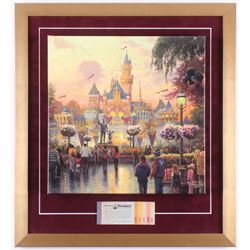 Thomas Kinkade 50th Anniversary "Disneyland" 20x22 Custom Framed Canvas on Wood Display with Full Vi