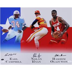 Hakeem Olajuwon, Nolan Ryan  Earl Campbell Signed 16x20 Photo (JSA COA  Ryan Hologram)