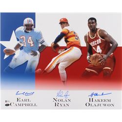 Earl Campbell, Nolan Ryan,  Hakeem Olajuwon Signed 16x20 Photo (Beckett COA  Ryan Hologram)