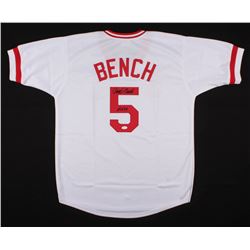 Johnny Bench Signed Cincinnati Reds Jersey Inscribed "HOF 89" (JSA COA)