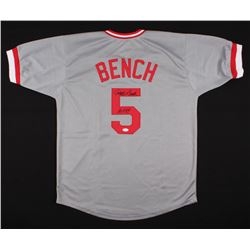 Johnny Bench Signed Cincinnati Reds Jersey Inscribed "HOF 89" (JSA COA)