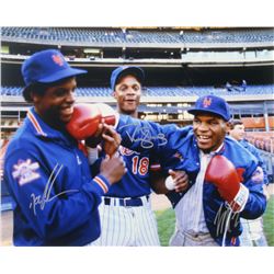 Mike Tyson, Dwight Gooden  Darryl Strawberry Signed New York Mets 16x20 Photo (JSA COA)