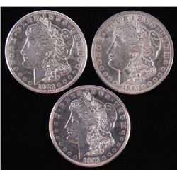 Lot of (3) Morgan Silver Dollars with 1921, 1921-D,  1921-S