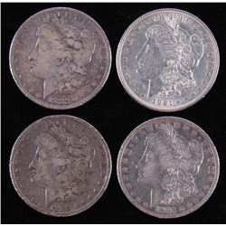 Lot of (4) Morgan Silver Dollars with 1882, 1883-O, 1888,  1921