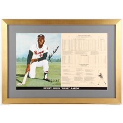 Hank Aaron Signed LE Milwaukee Braves 18.5x26 Custom Framed Career Highlight Stat Card (PSA COA)