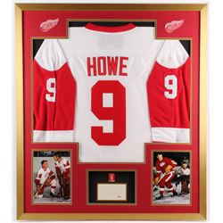 Gordie Howe Signed Detroit Red Wings 32x36 Custom Framed Cut Display with Pin (PSA COA)