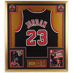 Michael Jordan Chicago Bulls 32x36 Custom Framed Jersey with (6) Championship Pins