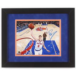 Kristaps Porzingis Signed New York Knicks 13x16 Custom Framed Photo Display (Steiner Hologram)