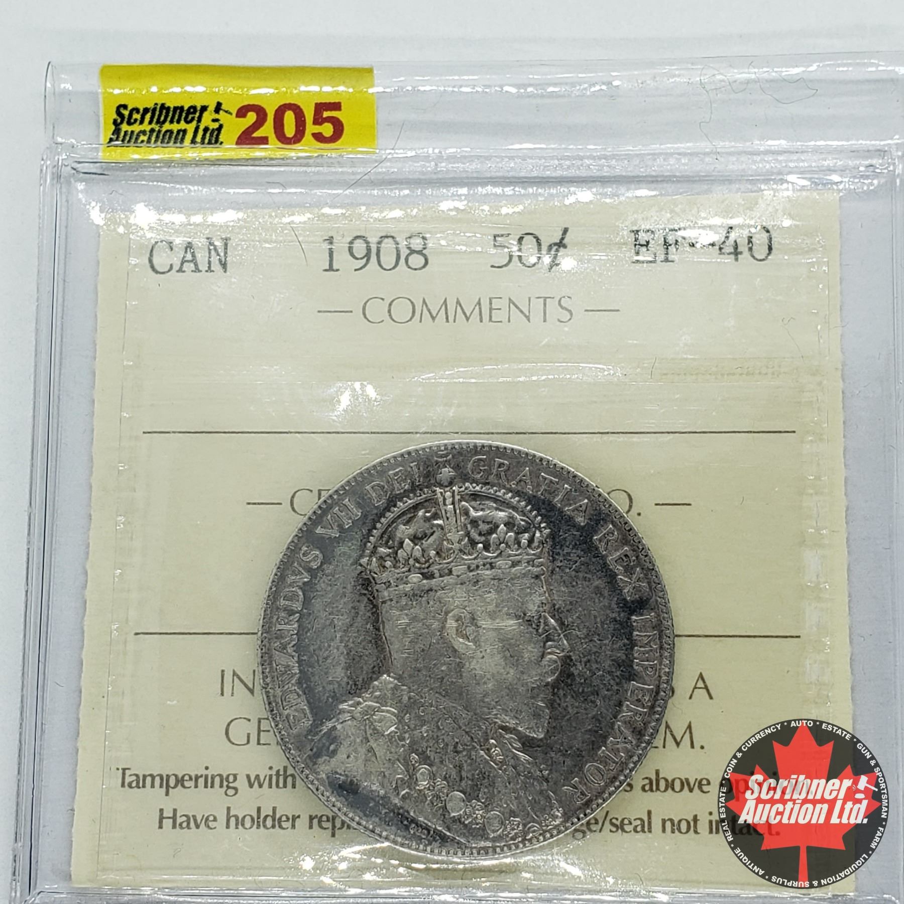 Canada Fifty Cent 1908 (ICCS Cert EF40)