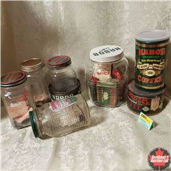 Nabob Grouping : 3 Tins, 5 Jars, Coupons, Spice Tins, Pudding Box, etc