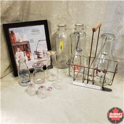 Tray Lot - Dairy Collection: Milk Bottles, Wire Carrier, Thermometer, Cream Spoons, Small Creamers,