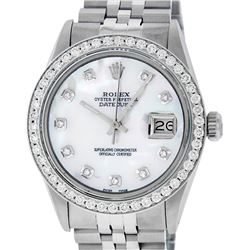 Rolex Mens Stainless Steel Mother Of Pearl Diamond 36MM Datejust Wristwatch