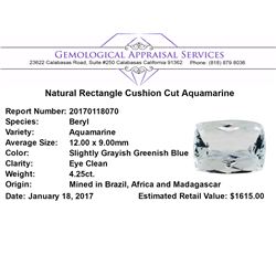4.25 ct.Natural Rectangle Cushion Cut Aquamarine