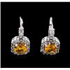 1.50 ctw Yellowish Orange Sapphire and Diamond Earrings - 14KT White Gold