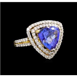 14KT Yellow Gold 4.96 ctw Tanzanite and Diamond Ring