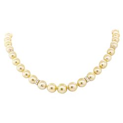 0.80 ctw Diamond and South Sea Pearl Necklace - 14KT Yellow Gold