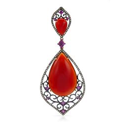 14k Rose Gold  26.19CTW Red Agate and Pink Sapphire and Brown Diamonds Pendant