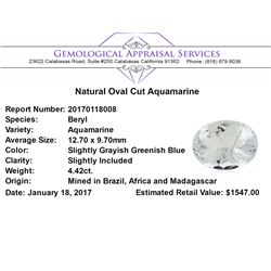 4.42 ct.Natural Oval Cut Aquamarine