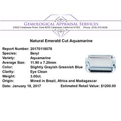 3.00 ct.Natural Emerald Cut Aquamarine