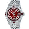 Rolex Ladies Stainless Steel 26MM Red Diamond Lugs Datejust Wristwatch
