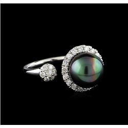 0.63 ctw Pearl and Diamond Ring - 14KT White Gold