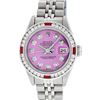 Image 2 : Rolex Ladies Stainless Steel Pink Diamond & Channel Ruby Datejust Wristwatch