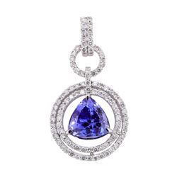 6.85 ctw Tanzanite and Diamond Pendant - 14KT White Gold