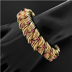 TIFFANY & CO. 18k Gold Wire 3.60 ctw Fine Round Ruby Statement Bracelet