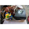 Image 1 : BOX OF ELECTRONICS X-BOX 1 POWER SUPPLY, TABLET, VIDEO GAMES, KITCHEN ITEMS, AND SOME KIDS TOYS