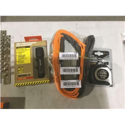 NEW lot of 3 flashlight, tow strap, tape measure