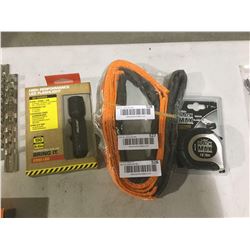 NEW lot of 3 flashlight, tow strap, tape measure