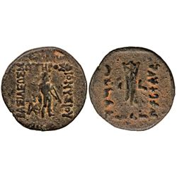 INDO-GREEK: Dionysios, ca.65-55 BC, AE unit (14.35g), Bop-2, Apollo standing, F-VF